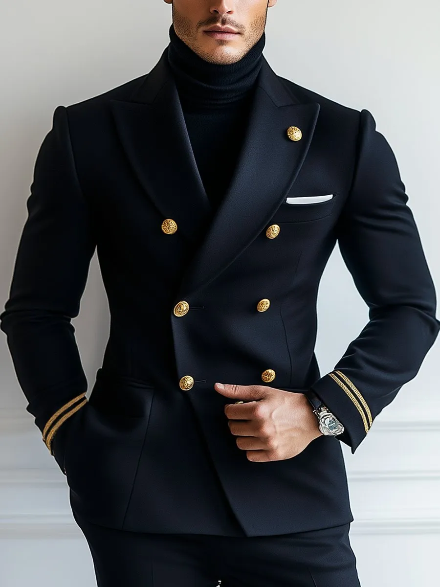 【24-hour shipping】Vintage Navy Multi-Pocket Double Breasted Blazer
