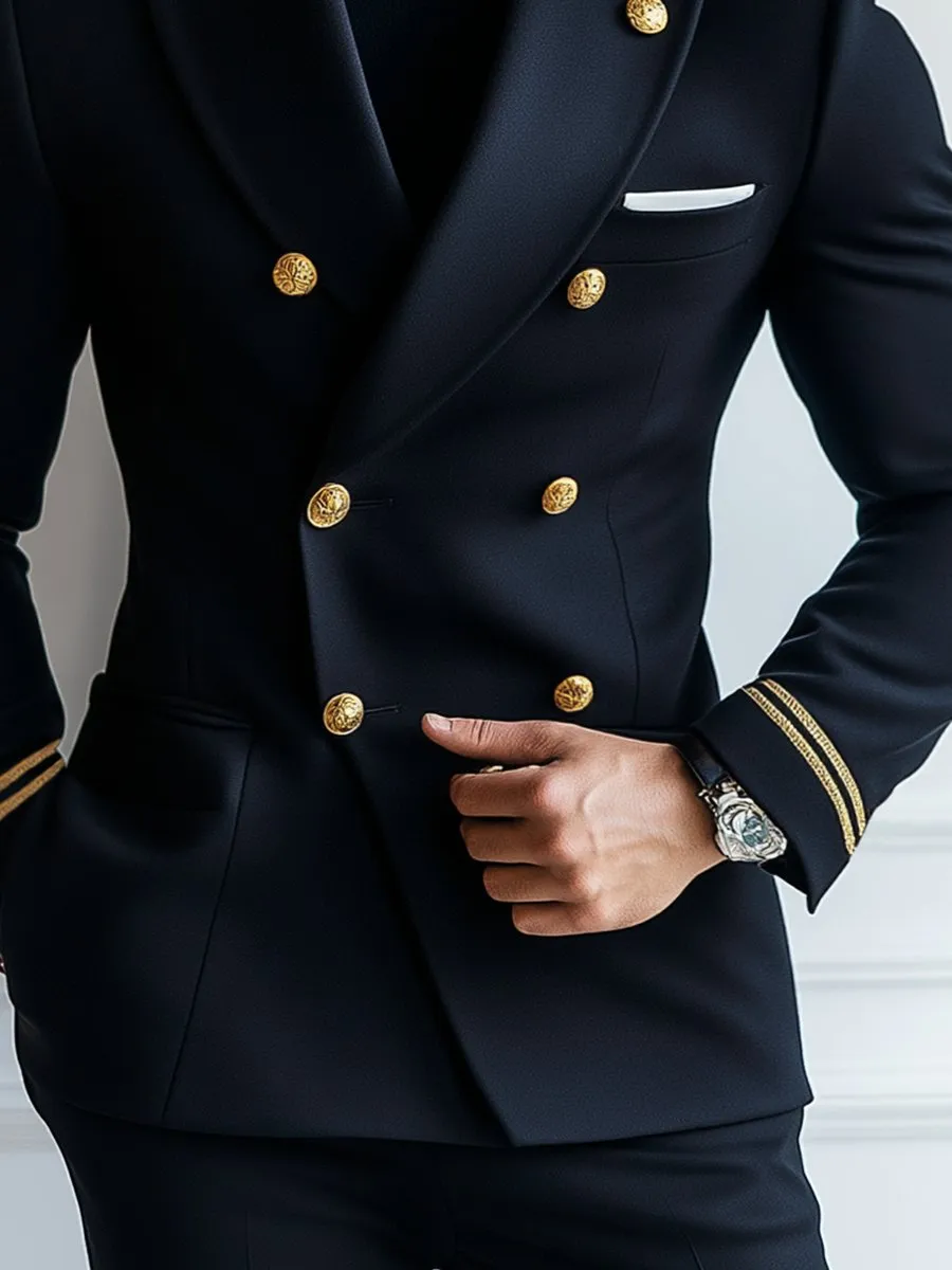 【24-hour shipping】Vintage Navy Multi-Pocket Double Breasted Blazer