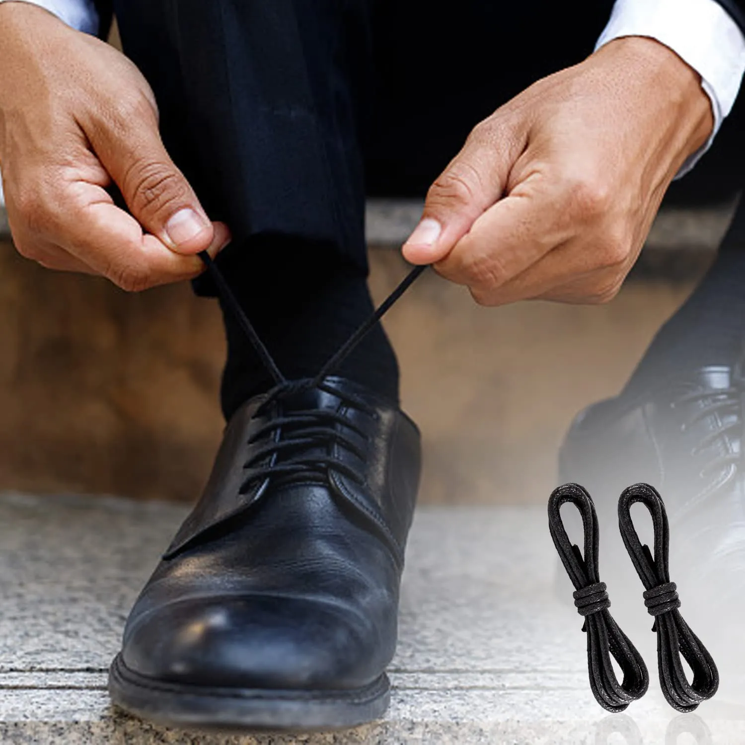 3 pairs of waxed round dress laces, combed cotton, 3.04mm diameter, 80cm long, for dress shoes or casual shoes for oxfords, boots, leather shoes, etc. (black, brown)