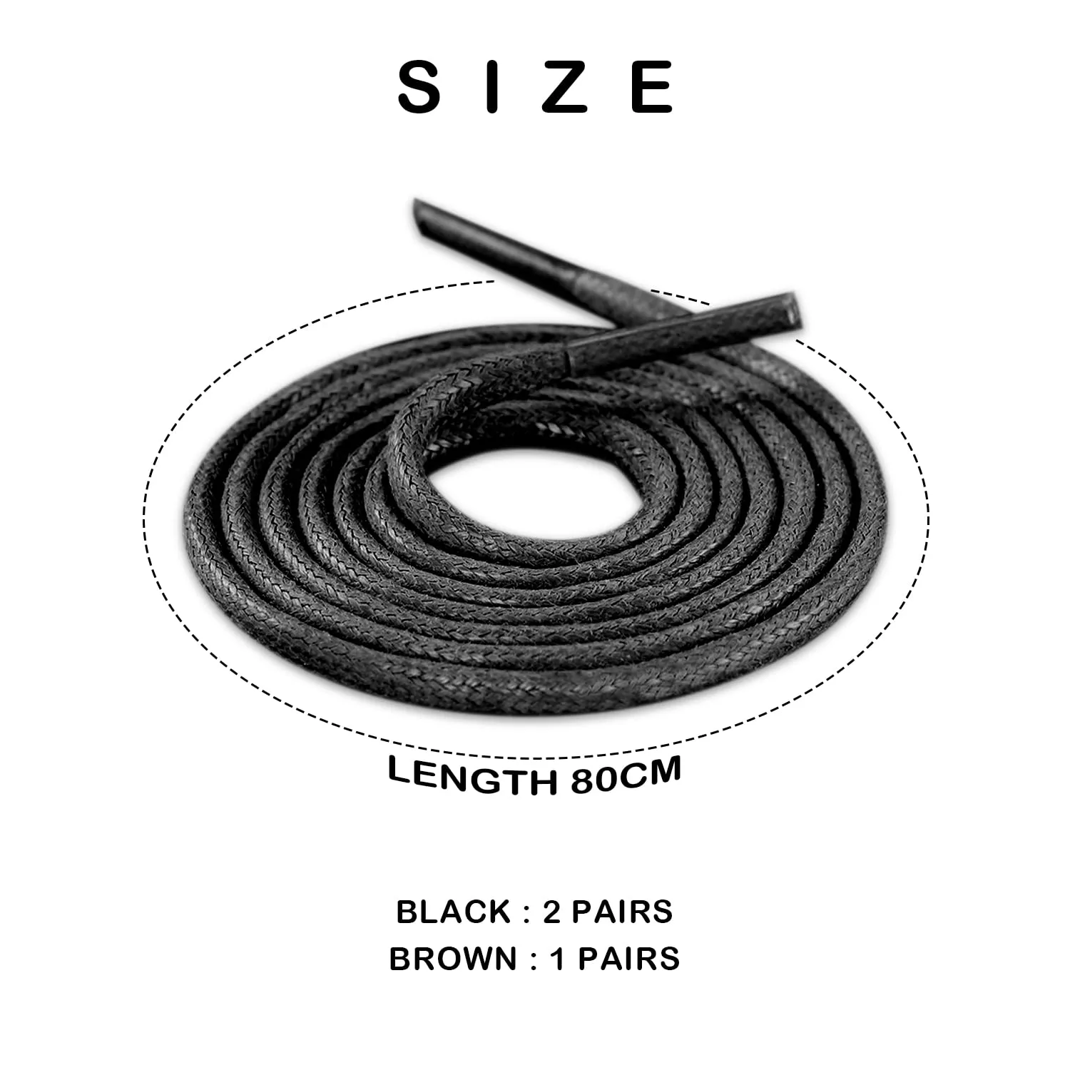 3 pairs of waxed round dress laces, combed cotton, 3.04mm diameter, 80cm long, for dress shoes or casual shoes for oxfords, boots, leather shoes, etc. (black, brown)