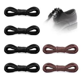 3 pairs of waxed round dress laces, combed cotton, 3.04mm diameter, 80cm long, for dress shoes or casual shoes for oxfords, boots, leather shoes, etc. (black, brown)