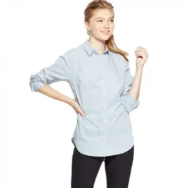 A New Day Women's Striped Long Sleeve Any Day Button Down Shirt Blouse Top