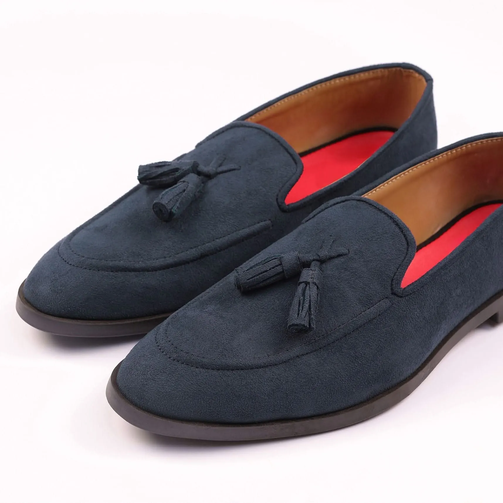Indigo Blue Solid Tassel Loafers For Men In Suede