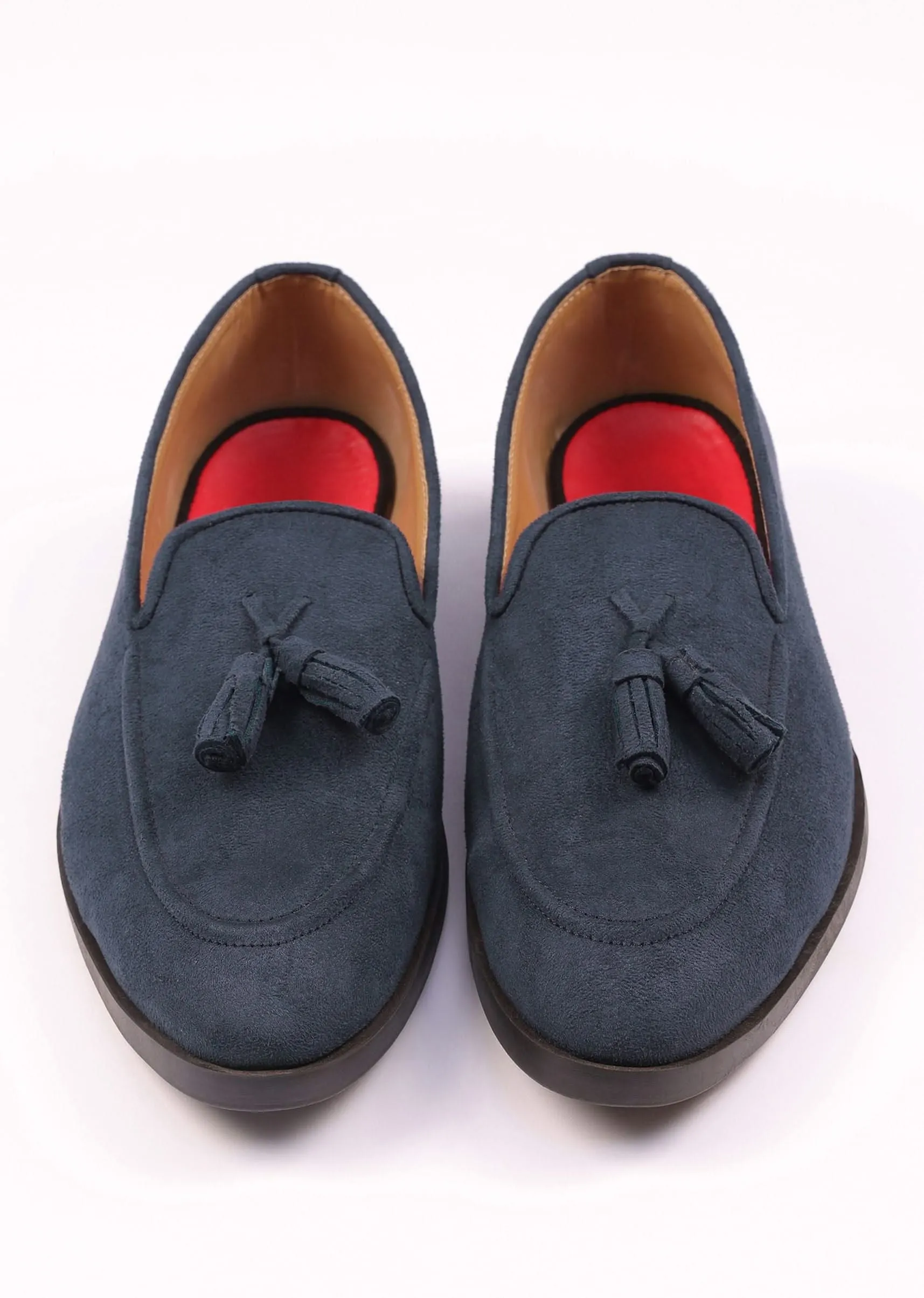 Indigo Blue Solid Tassel Loafers For Men In Suede