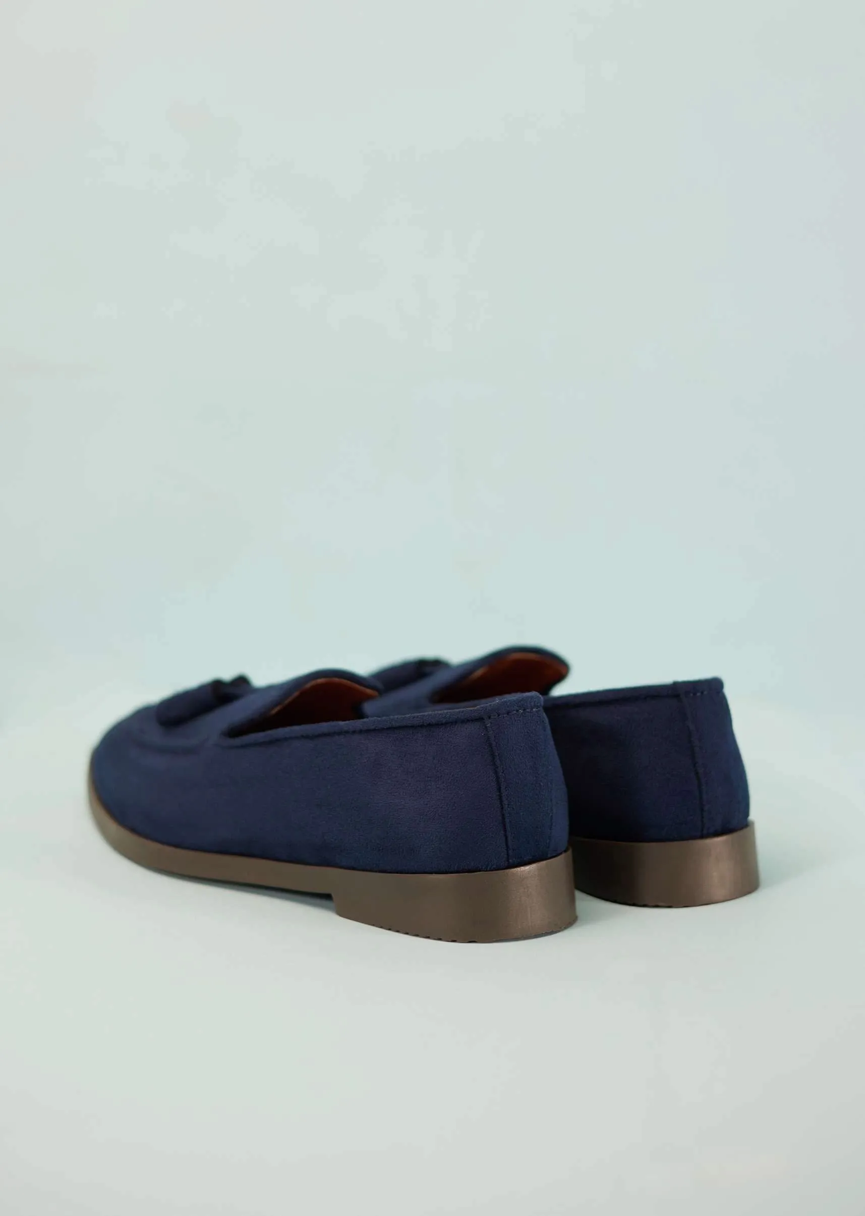Indigo Blue Solid Tassel Loafers For Men In Suede