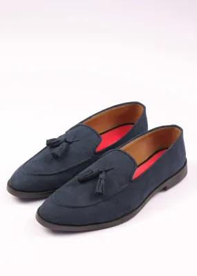 Indigo Blue Solid Tassel Loafers For Men In Suede