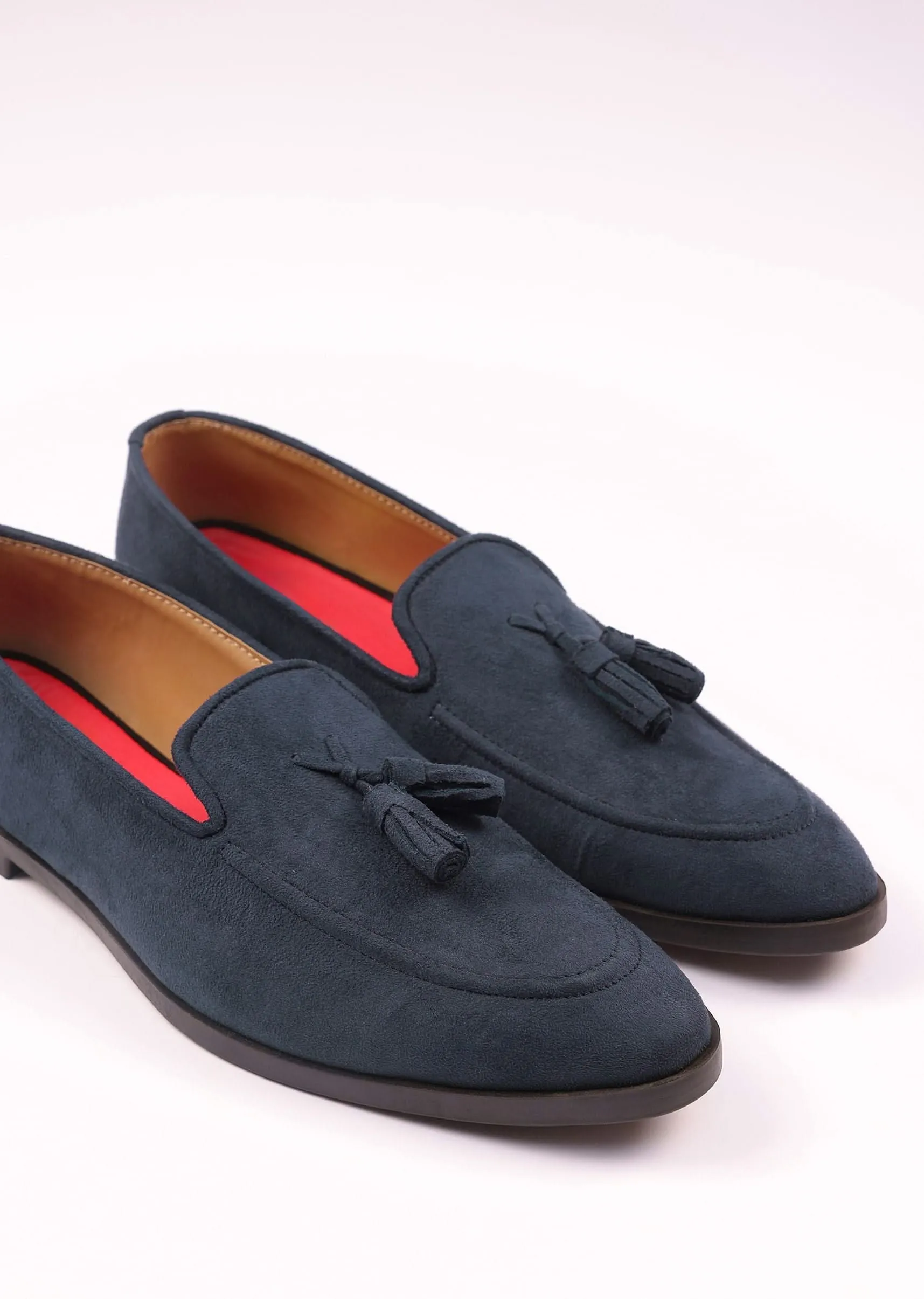 Indigo Blue Solid Tassel Loafers For Men In Suede