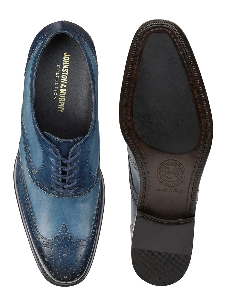 J & M Collection Ellsworth Wingtip in Navy Italian Calfskin