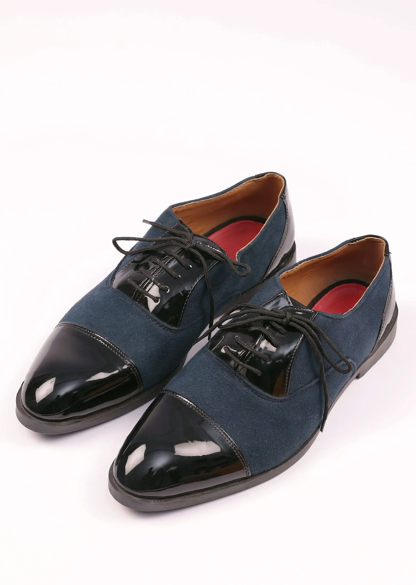 Midnight Blue Oxfords In Suede With Black Rexine Leather Detailing