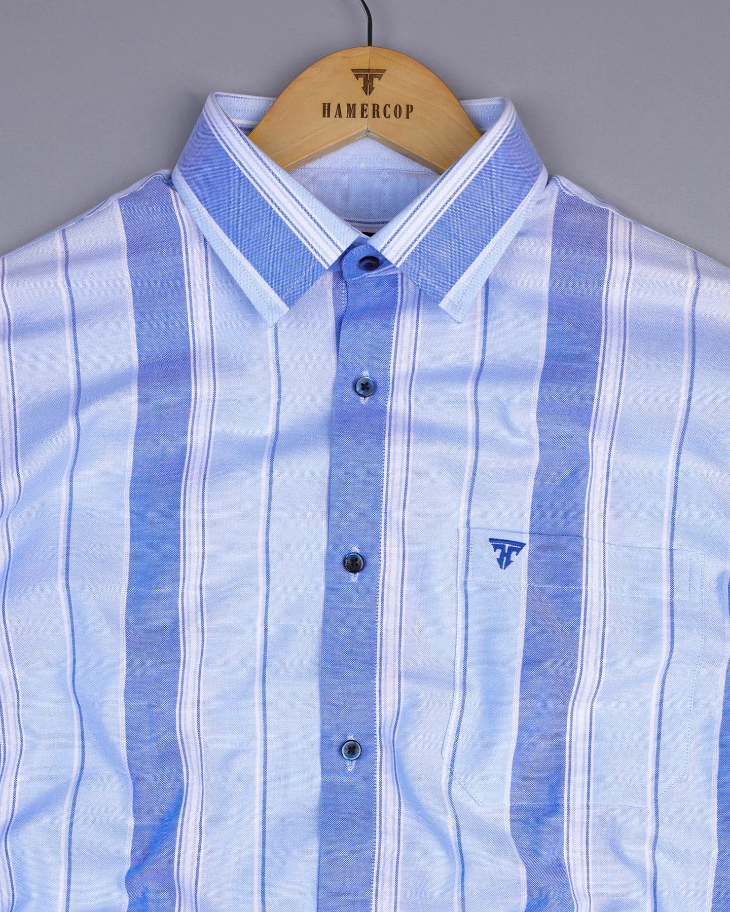 Oxido Blue With SkyBlue Stripe Oxford Cotton Formal Shirt