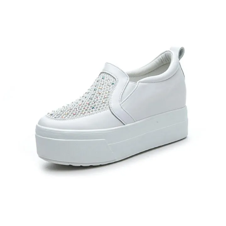 Petite White Leather Lace Mesh Rhinestone Casual Shoes MS62