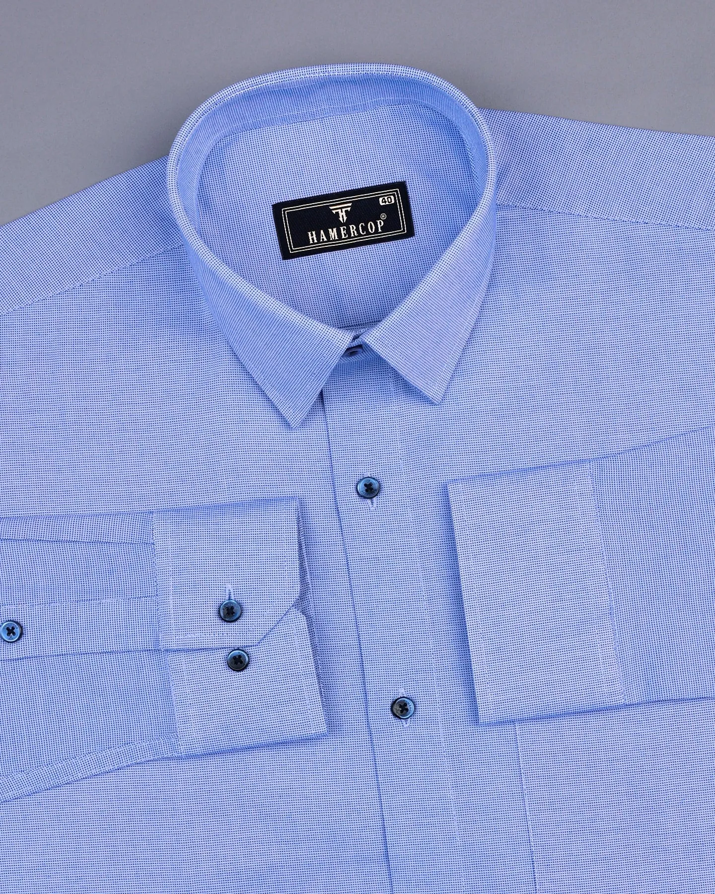 Pirate Blue With White Dotted Dobby Texture Cotton Shirt