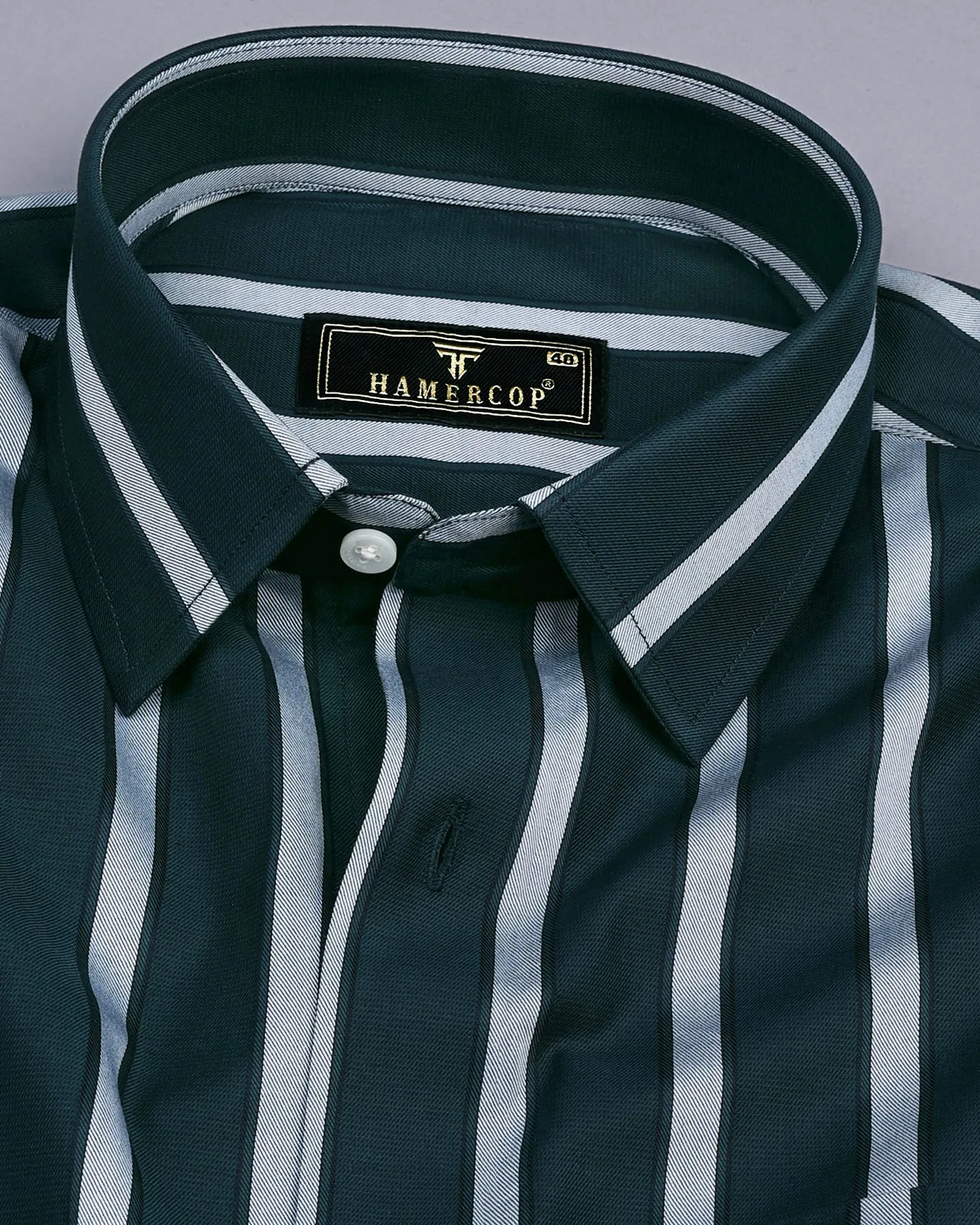 Poison Green With Gray Stripe Formal Cotton Shirt