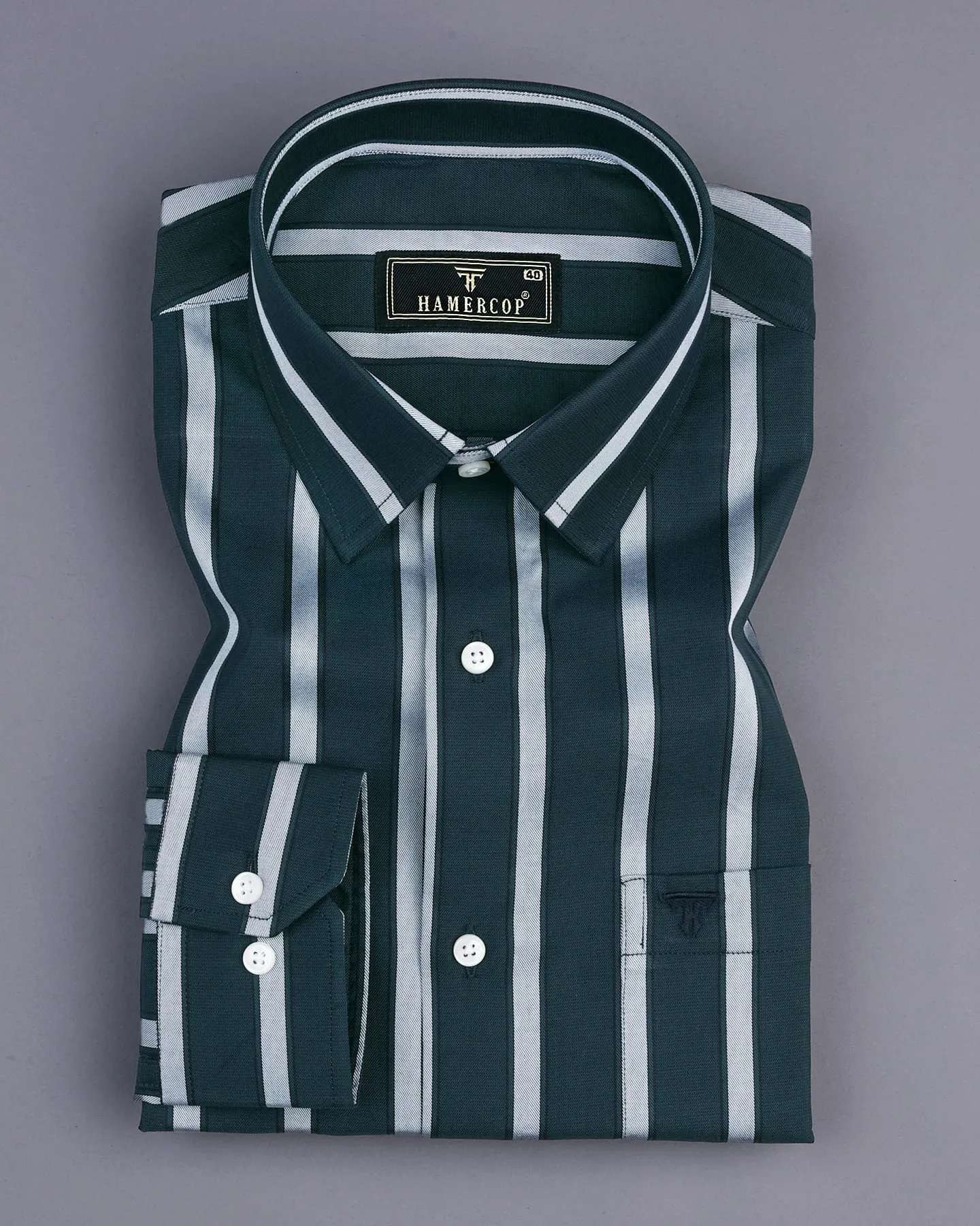Poison Green With Gray Stripe Formal Cotton Shirt