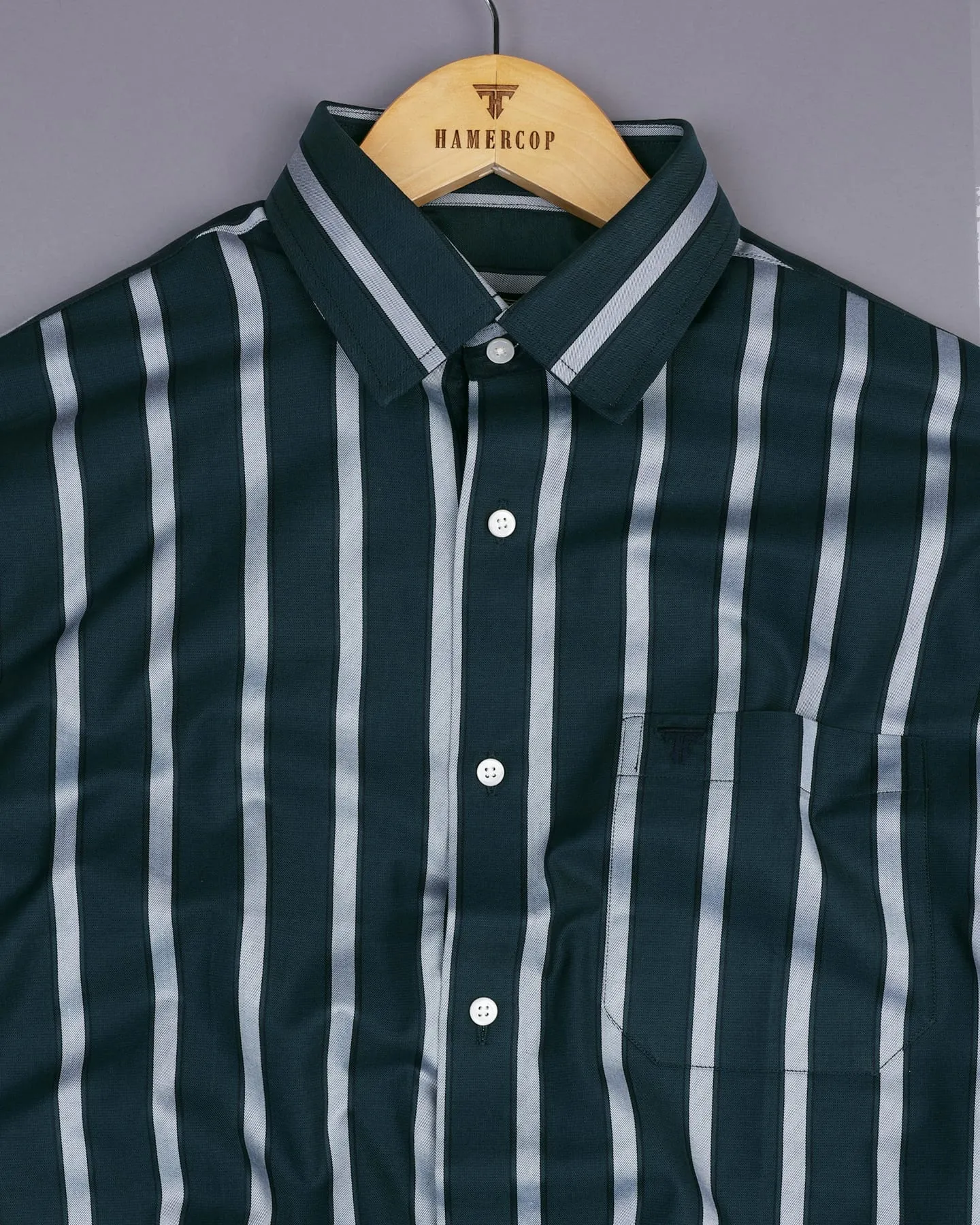 Poison Green With Gray Stripe Formal Cotton Shirt