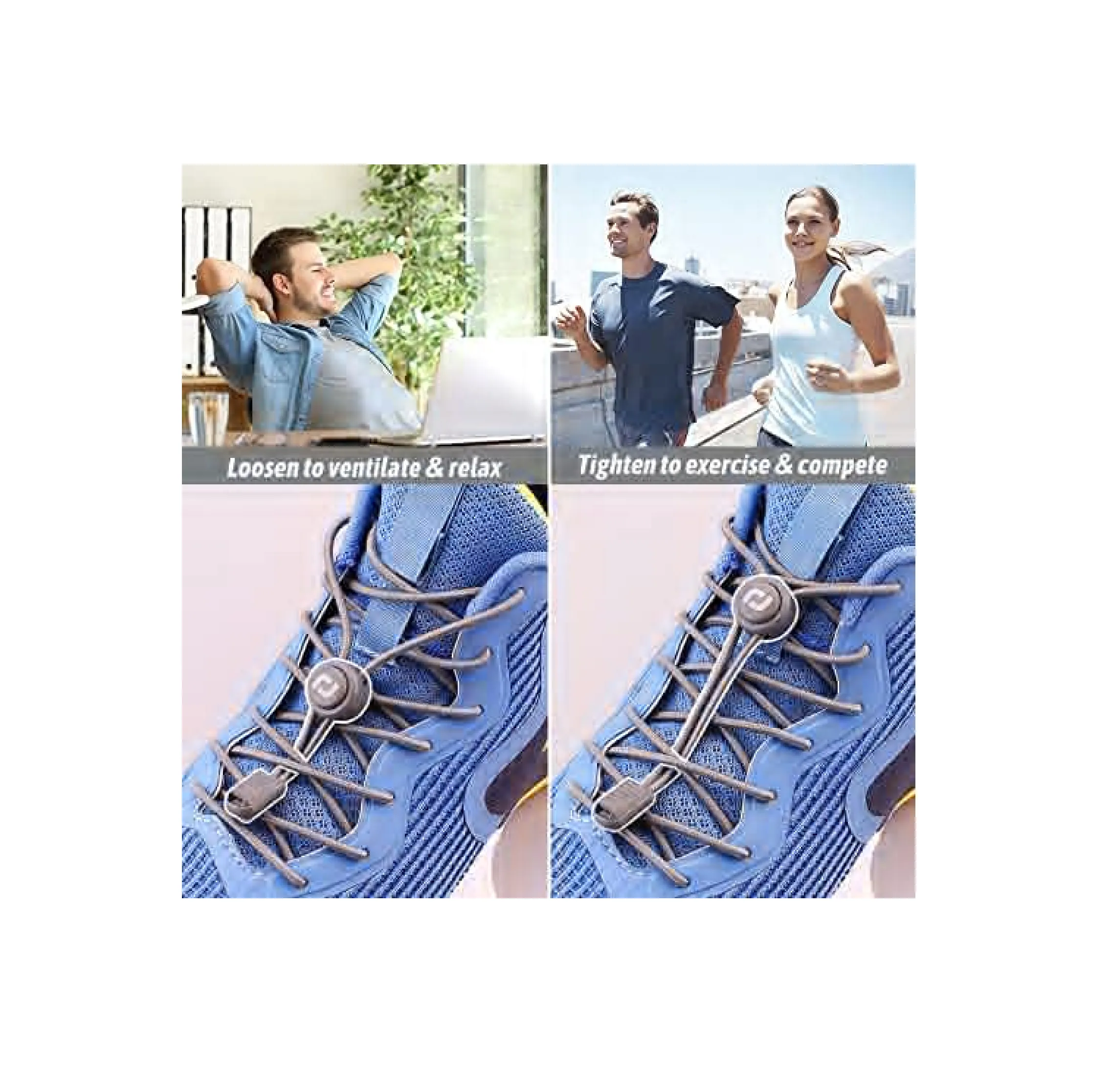 RJ-Sport Tieless Elastic Shoe Laces - Heavy Duty No Tie Shoelaces for Kids and Adult with Strong Lock and Speed Shoestrings