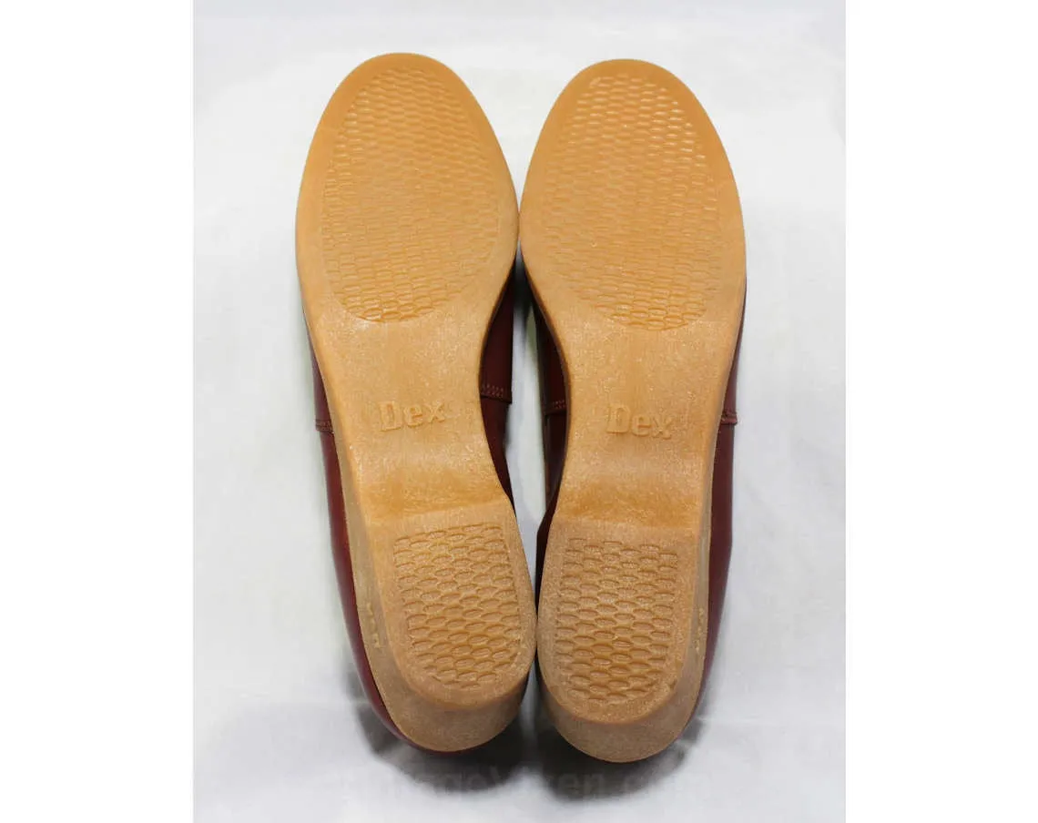 Size 10 N Leather Shoes - Beautiful Quality Pumps - Fine Oxblood Brown Leather - Woven Through Bow - Rubber Heels - Deadstock Shoe