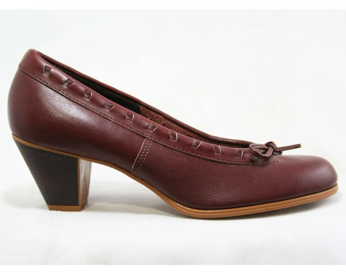 Size 7 N Leather Shoes - Dexter - High Quality Sophisticated 1980s Deadstock - Fine Oxblood Brown Leather - Stacked Wood Heel - 7N - 43607-1