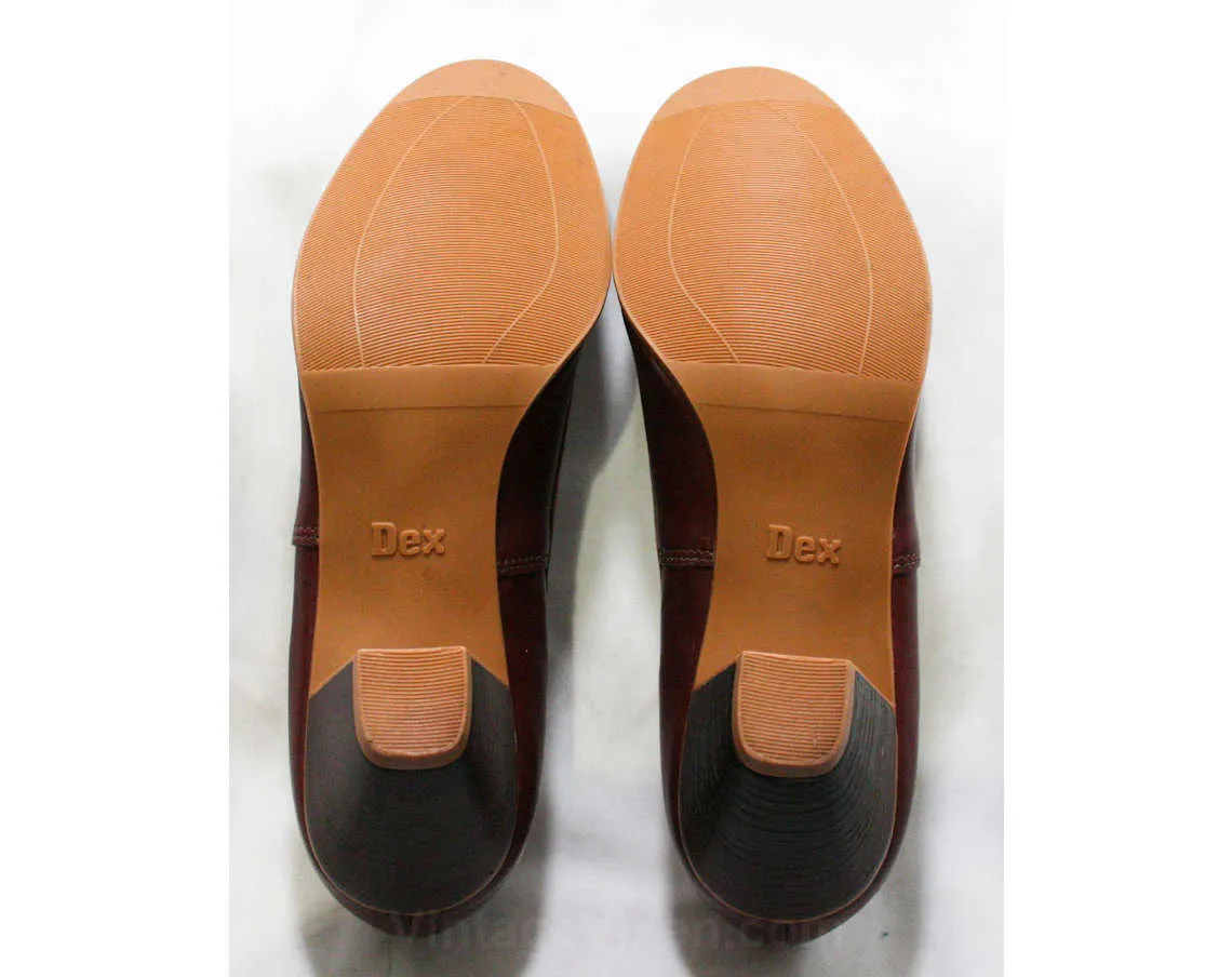 Size 7 N Leather Shoes - Dexter - High Quality Sophisticated 1980s Deadstock - Fine Oxblood Brown Leather - Stacked Wood Heel - 7N - 43607-1